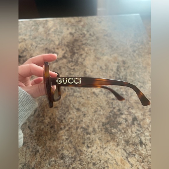 Gucci Sunglasses-Brown/Tortoise Square lens-Signature Crystal brand name - Picture 6 of 12